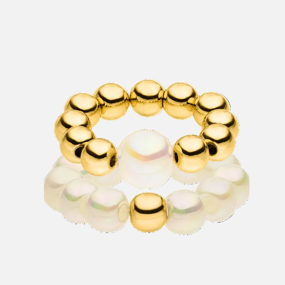 Perlenring Set 14K Vergoldet Champagner mit 3D Intensiv Glow Effekt