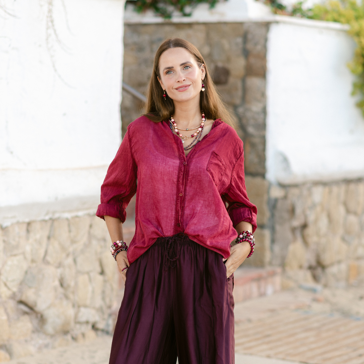 Damen-Seidenhose Weinrot – weit geschnitten, One Size