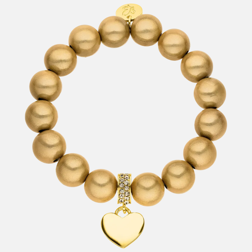 Perlenarmband mit Herzanhänger Statement Champagner mit 3D Matt Glow Effekt