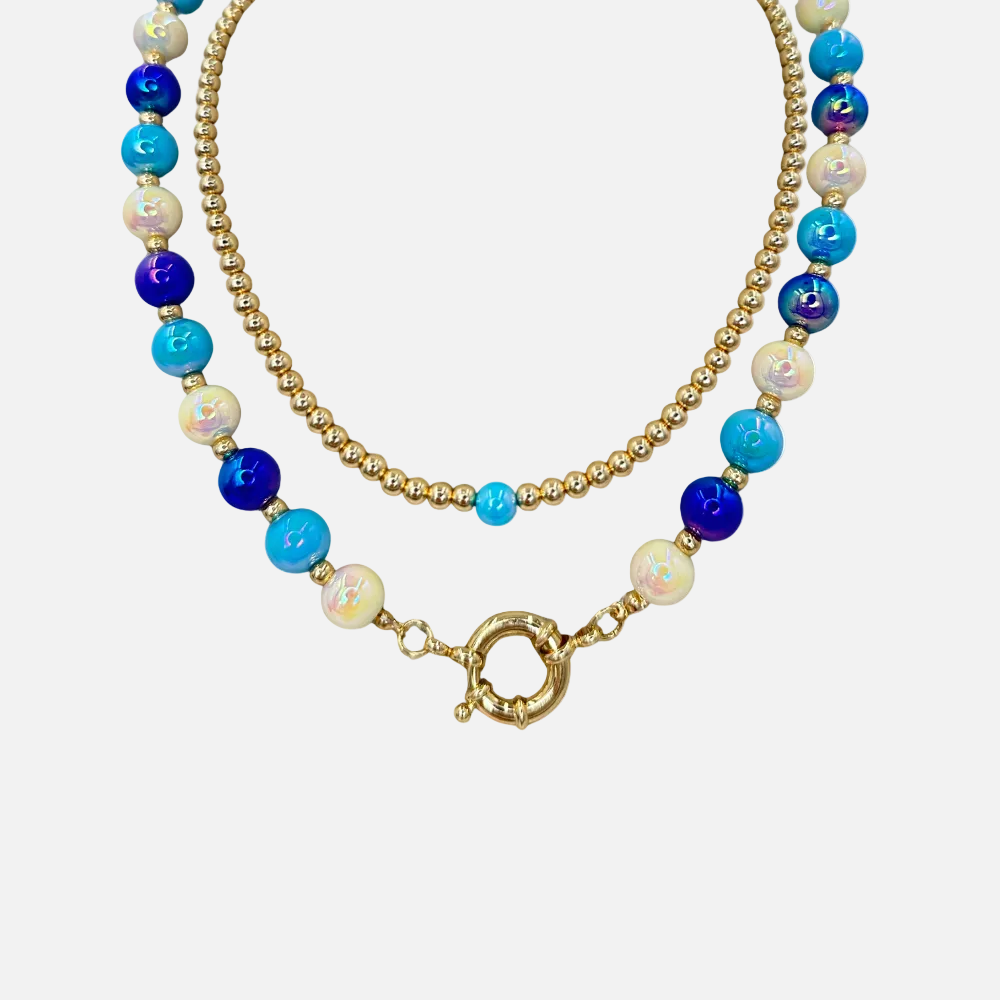Halsketten Set 14K Vergoldet Multi Blau mit 3D Intensiv Glow Effekt