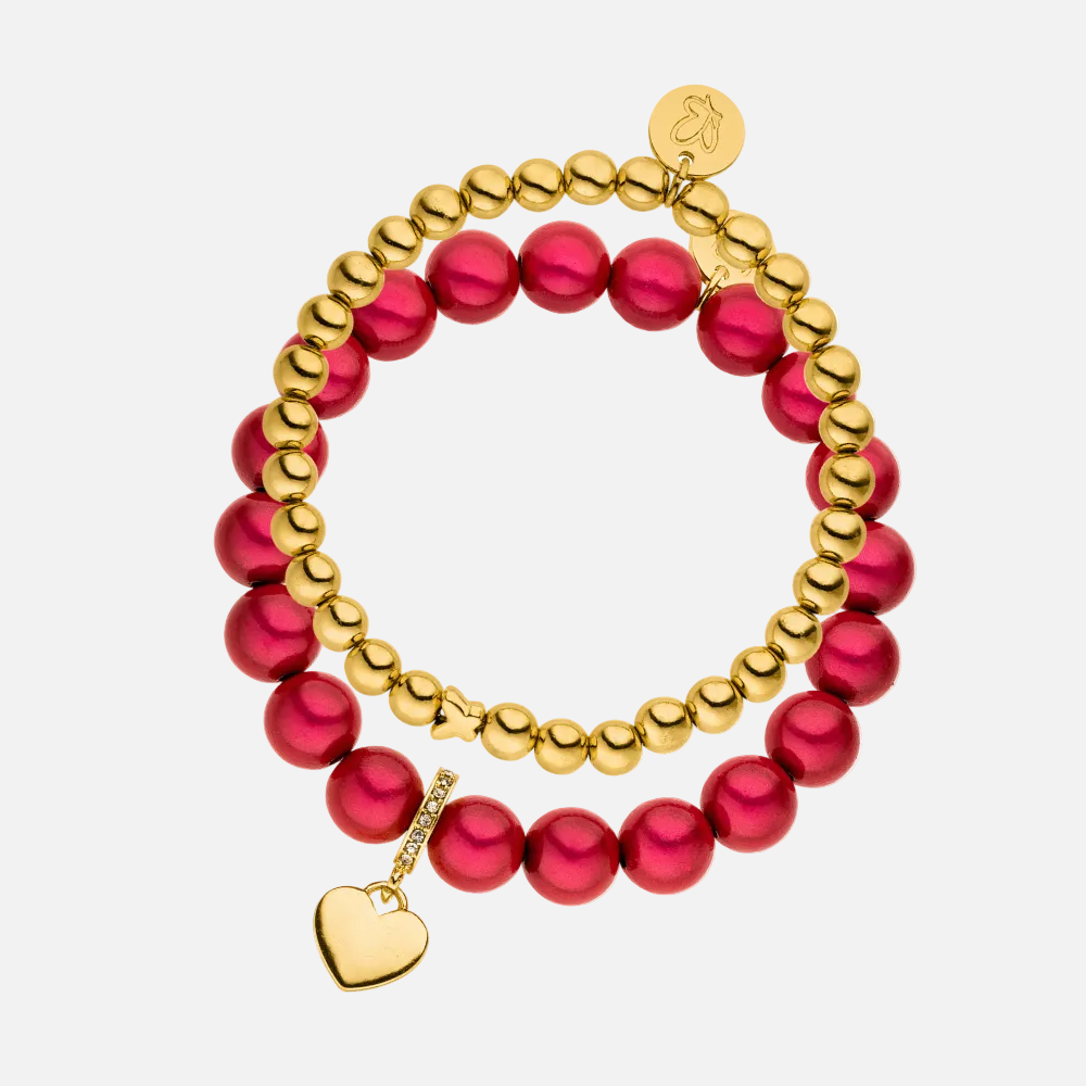 Perlenarmband Set 14K Vergoldet Pink mit 3D Matt Glow Effekt