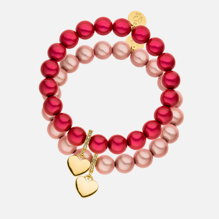 Perlenarmband Set mit Herzanhänger Pink Duo mit 3D Matt Glow Effekt