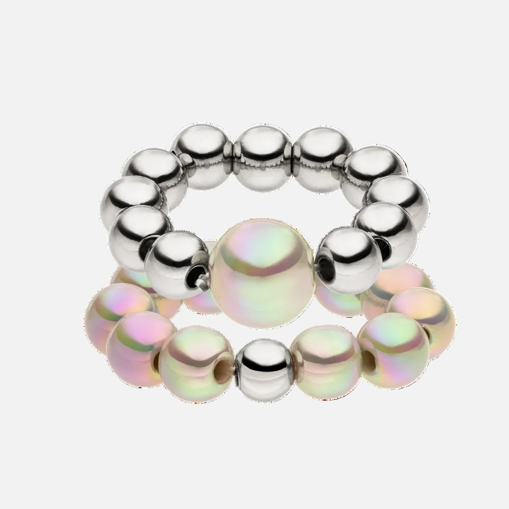 Perlenring Set 14K Versilbert Hellgrau mit 3D Intensiv Glow Effekt