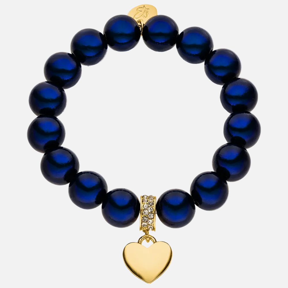 Perlenarmband mit Herzanhänger Statement Dunkelblau mit 3D Matt Glow Effekt