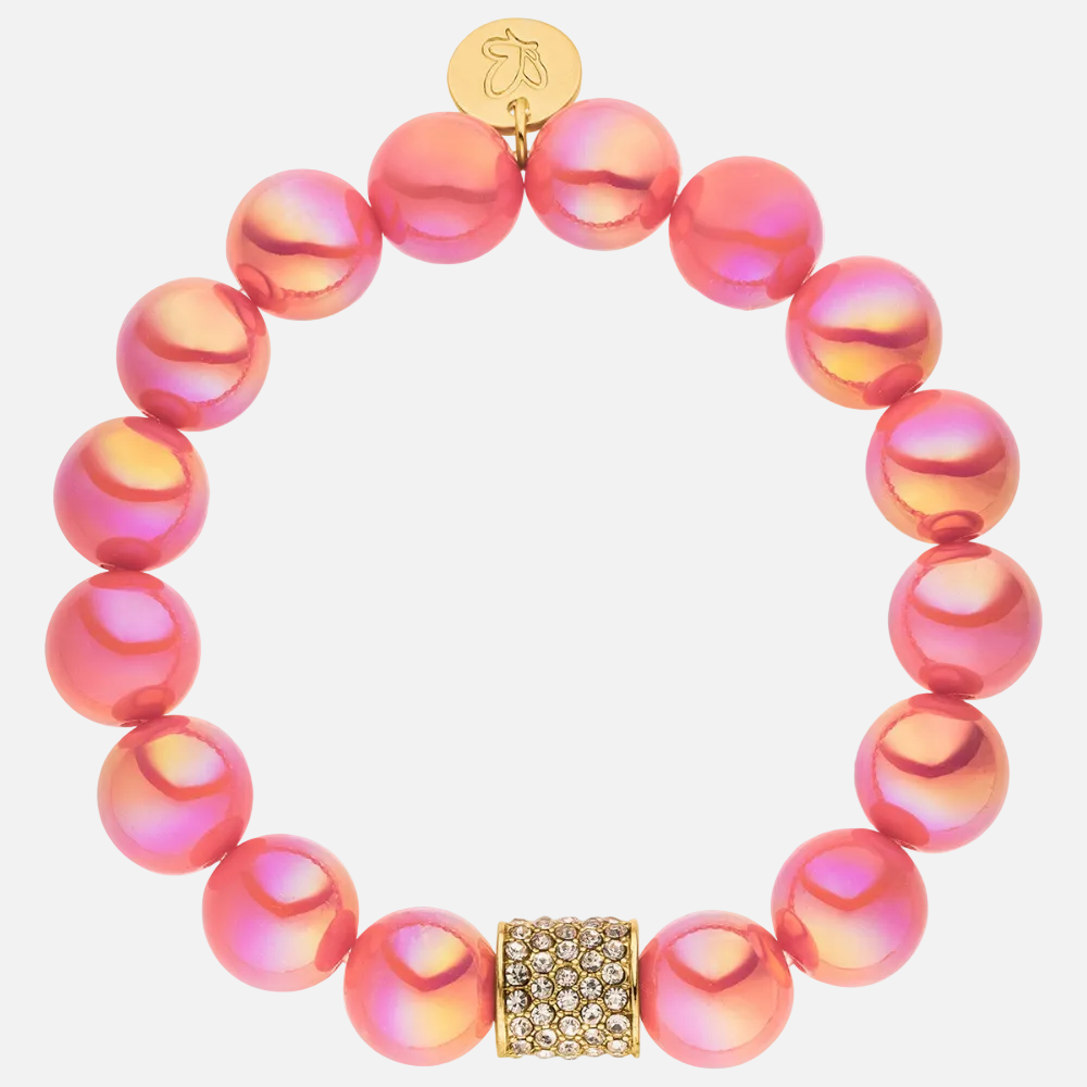 Perlenarmband mit Charm Statement Koralle mit 3D Intensiv Glow Effekt