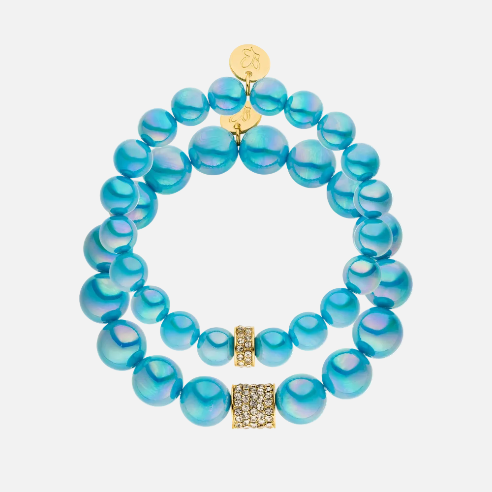 Perlenarmband Set mit Charm Türkis mit 3D Intensiv Glow Effekt