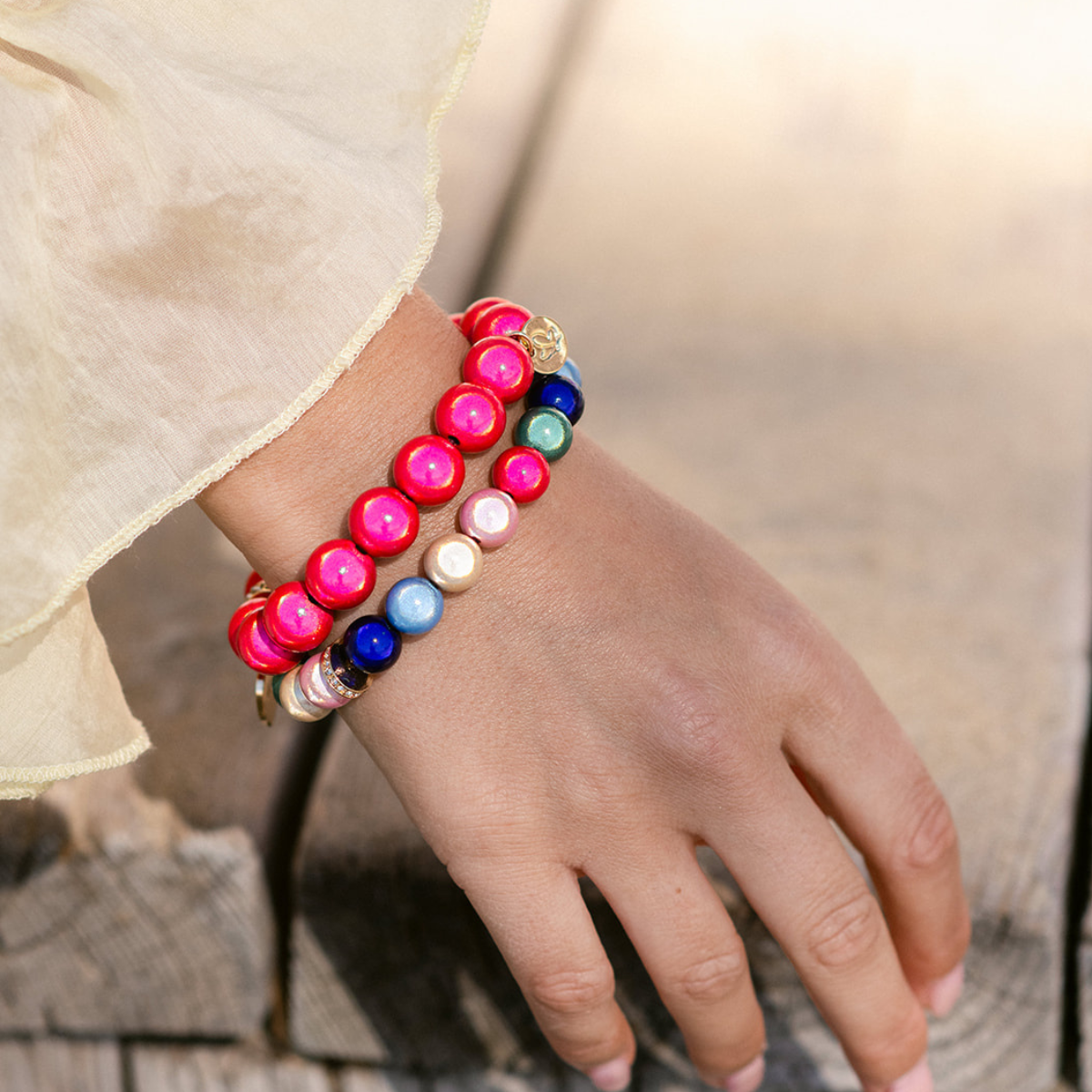 Perlenarmband mit Charm Classic Bunt mit 3D Matt Glow Effekt 10mm