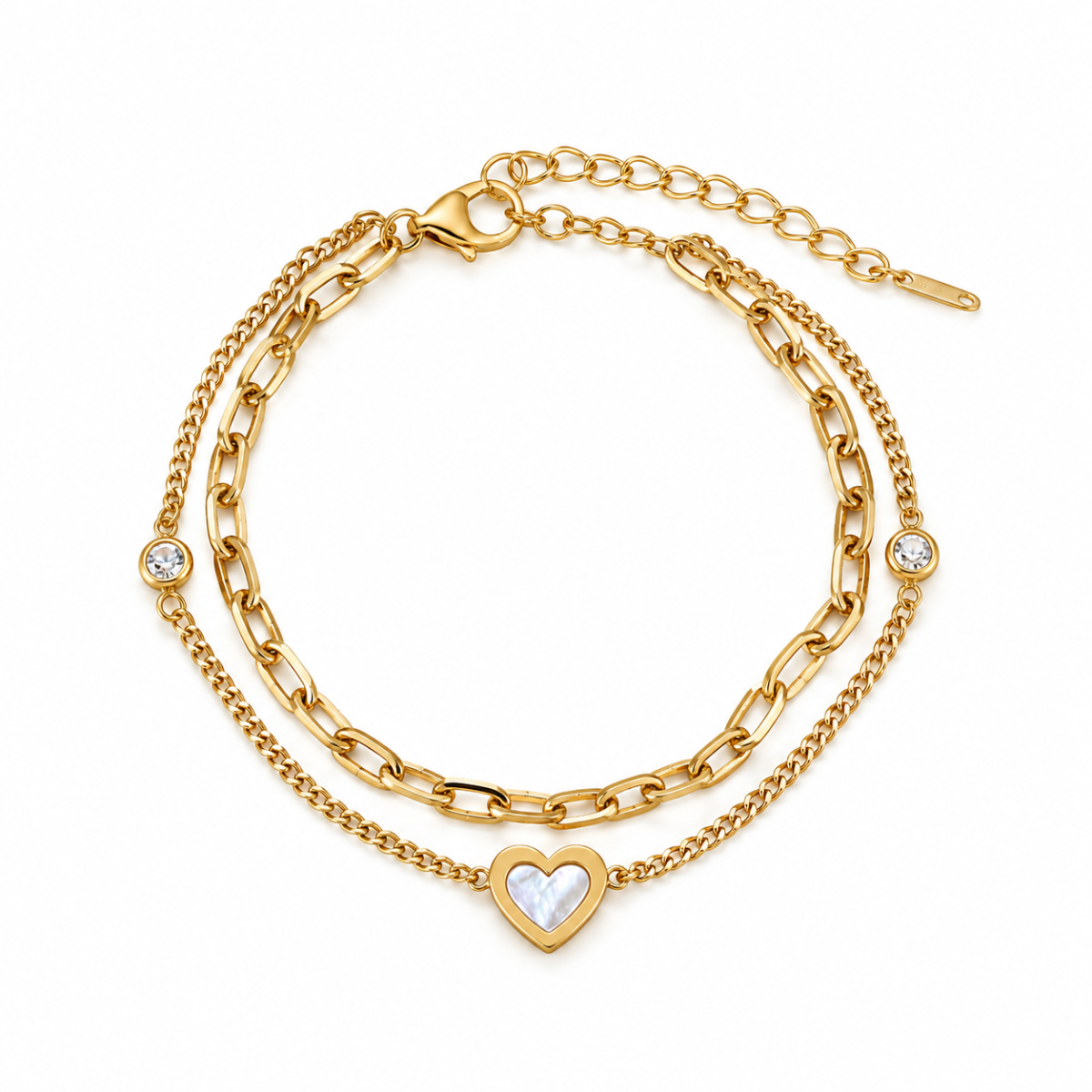 Zweireihiges Edelstahl-Armband Herz Gold – verstellbar 17,5–23 cm | Limited Edition