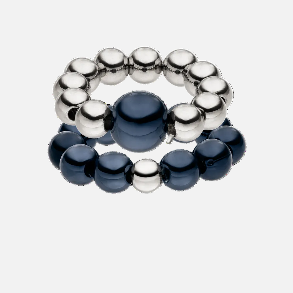 Perlenring Set 14K Versilbert Schwarz mit 3D Intensiv Glow Effekt