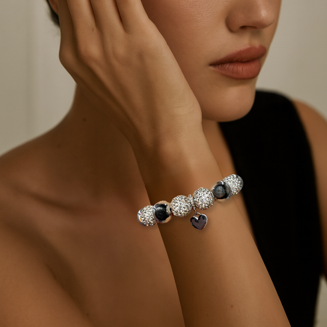 Perlenarmband Glitzer 14mm Silber