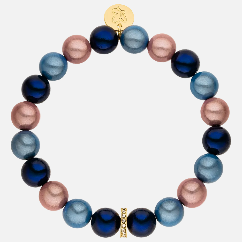 Perlenarmband mit Charm Classic Blau & Rosa mit 3D Matt Glow Effekt
