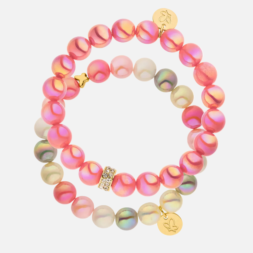 Perlenarmband Set mit Charm Multicolor & Koralle mit 3D Intensiv Glow Effekt