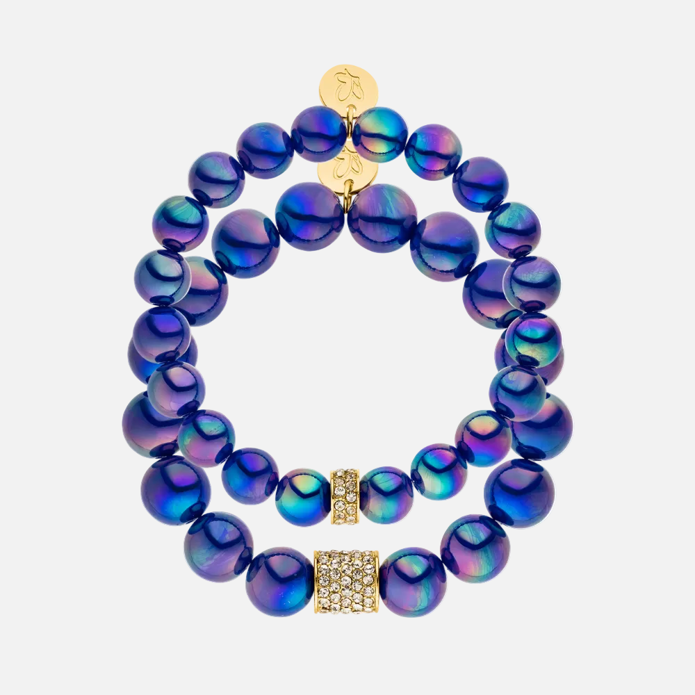 Perlenarmband Set mit Charm Dunkelblau mit 3D Intensiv Glow Effekt