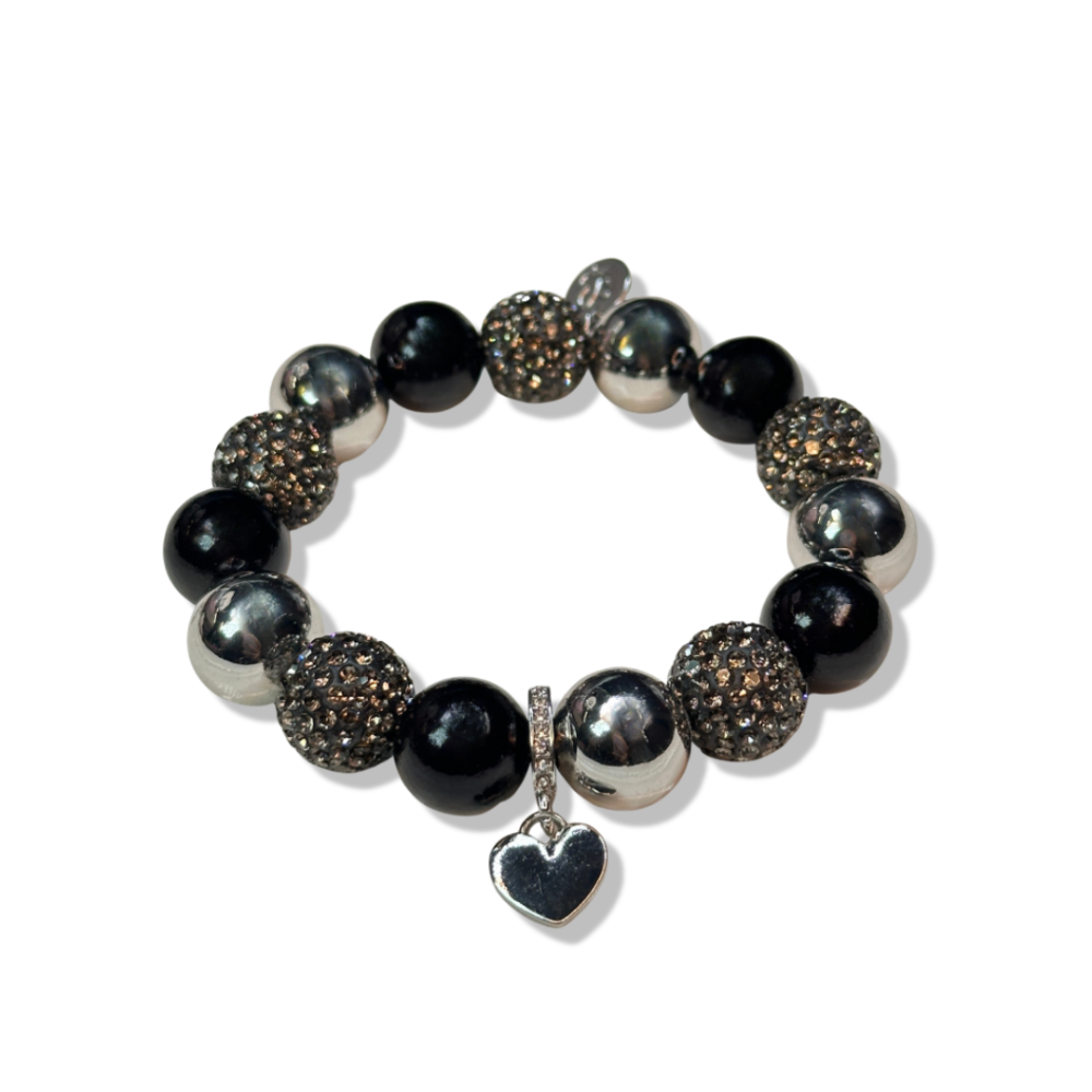 Perlenarmband Glitzer 14mm Black/Silber