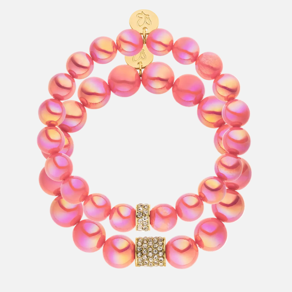 Perlenarmband Set mit Charm Koralle mit 3D Intensiv Glow Effekt