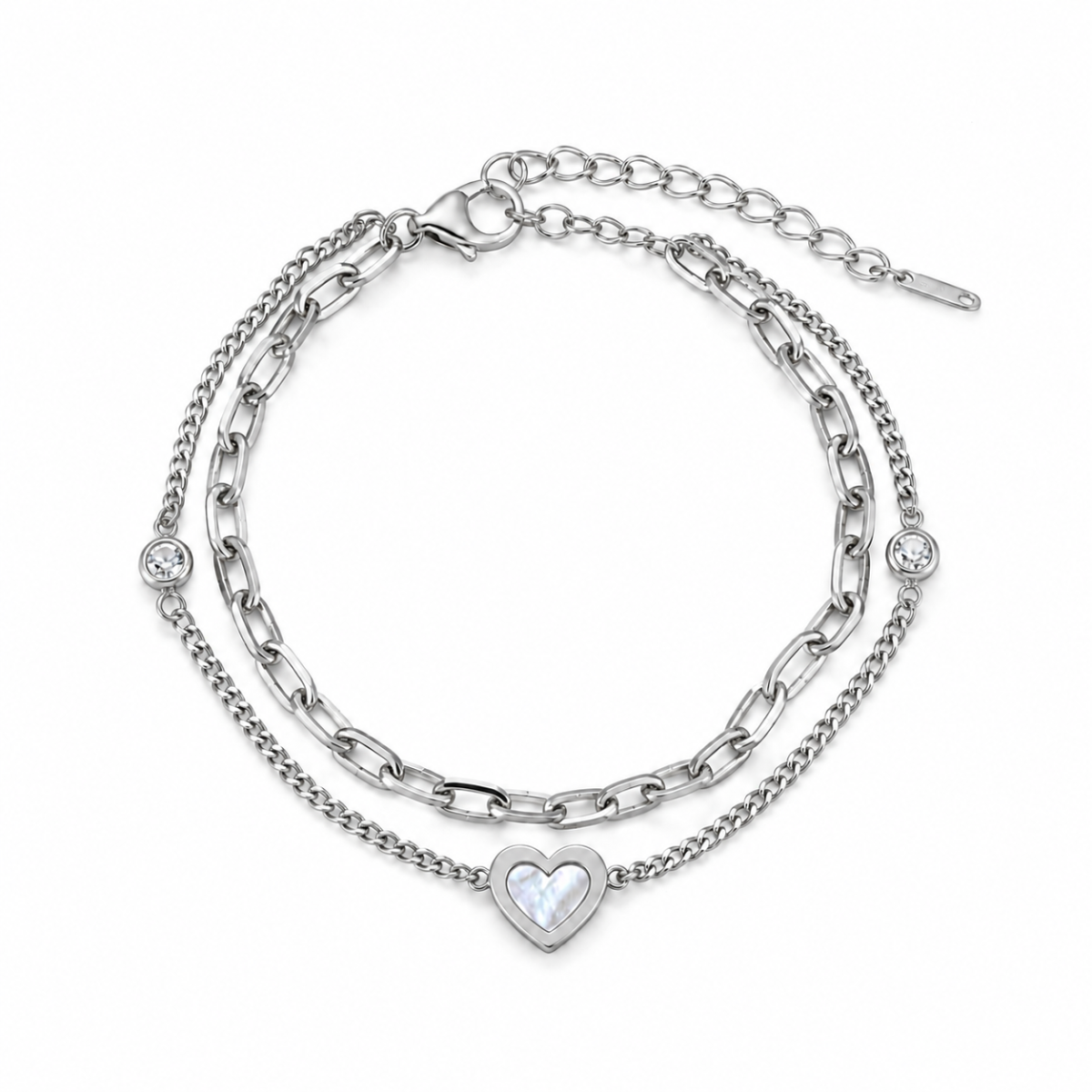 Zweireihiges Edelstahl-Armband Herz Silber – verstellbar 17,5–23 cm | Limited Edition