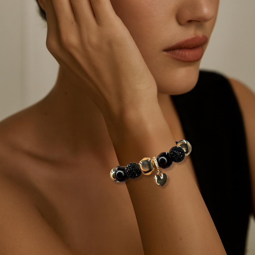 Perlenarmband Glitzer 14mm Black/Gold