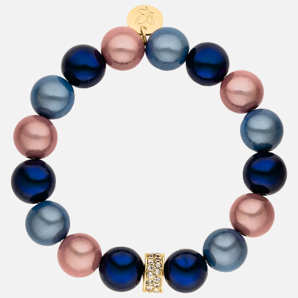 Perlenarmband mit Charm Statement Blau & Rosa mit 3D Matt Glow Effekt
