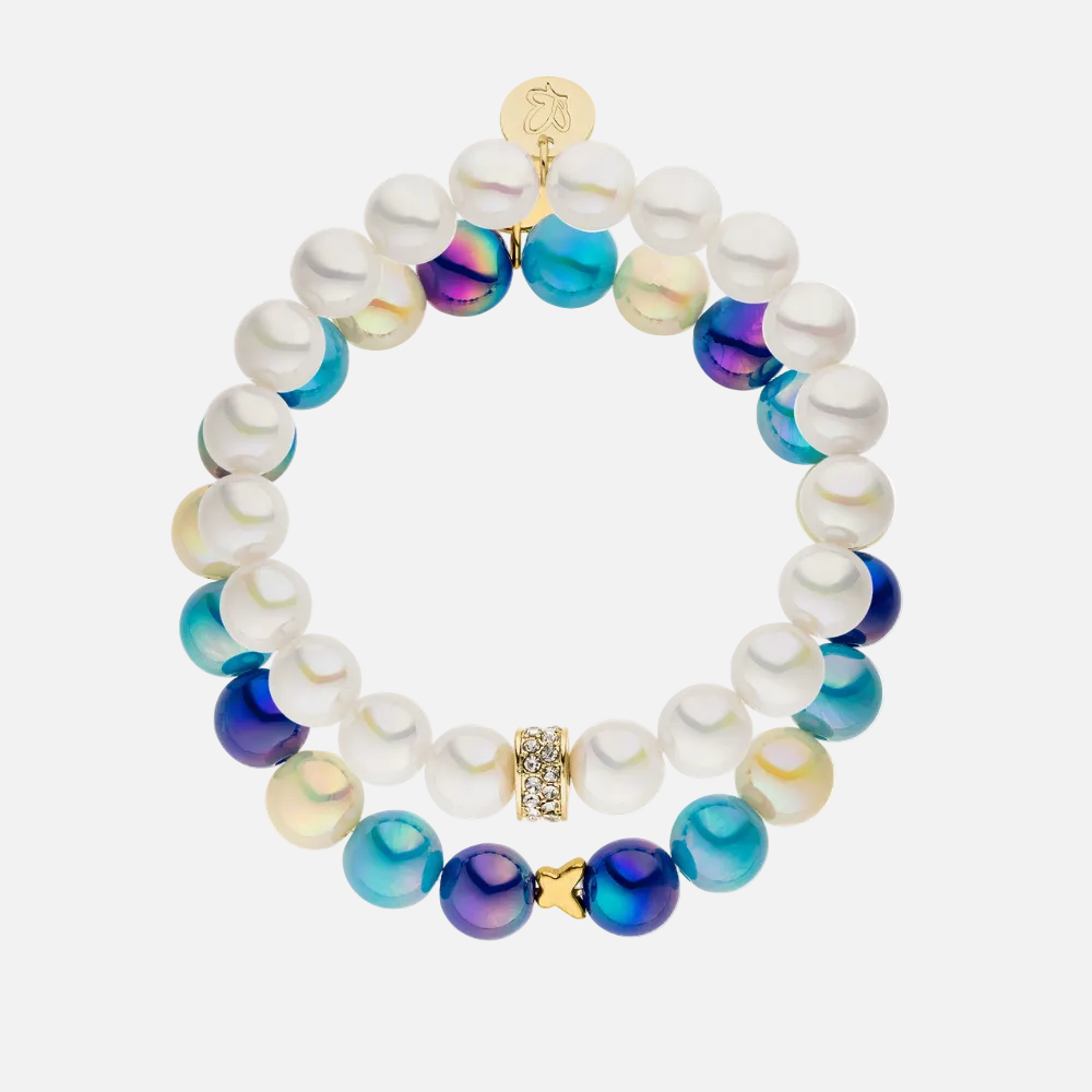 Perlenarmband Set mit Charm Multicolor & Weiß mit 3D Intensiv Glow Effekt