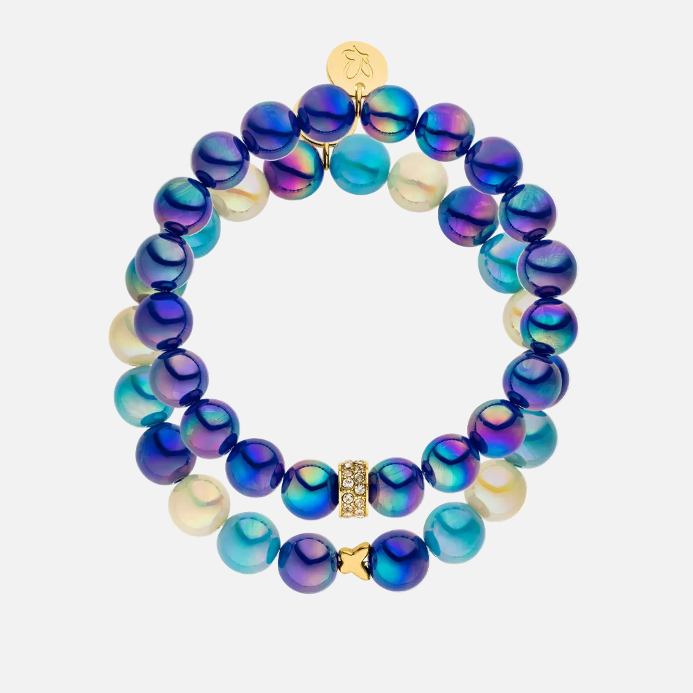 Perlenarmband Set mit Charm Multicolor & Dunkelblau mit 3D Intensiv Glow Effekt
