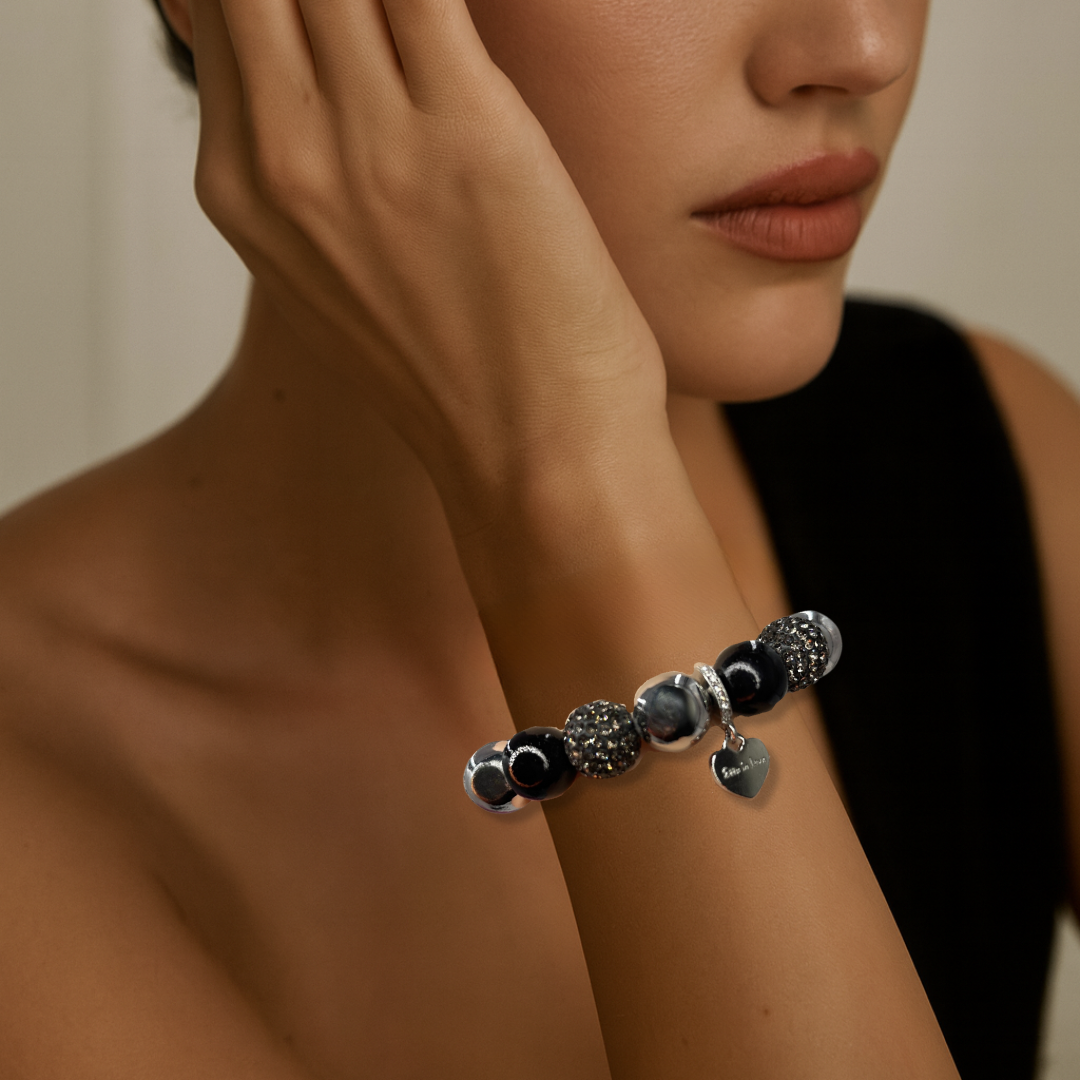 Perlenarmband Glitzer 14mm Black/Silber