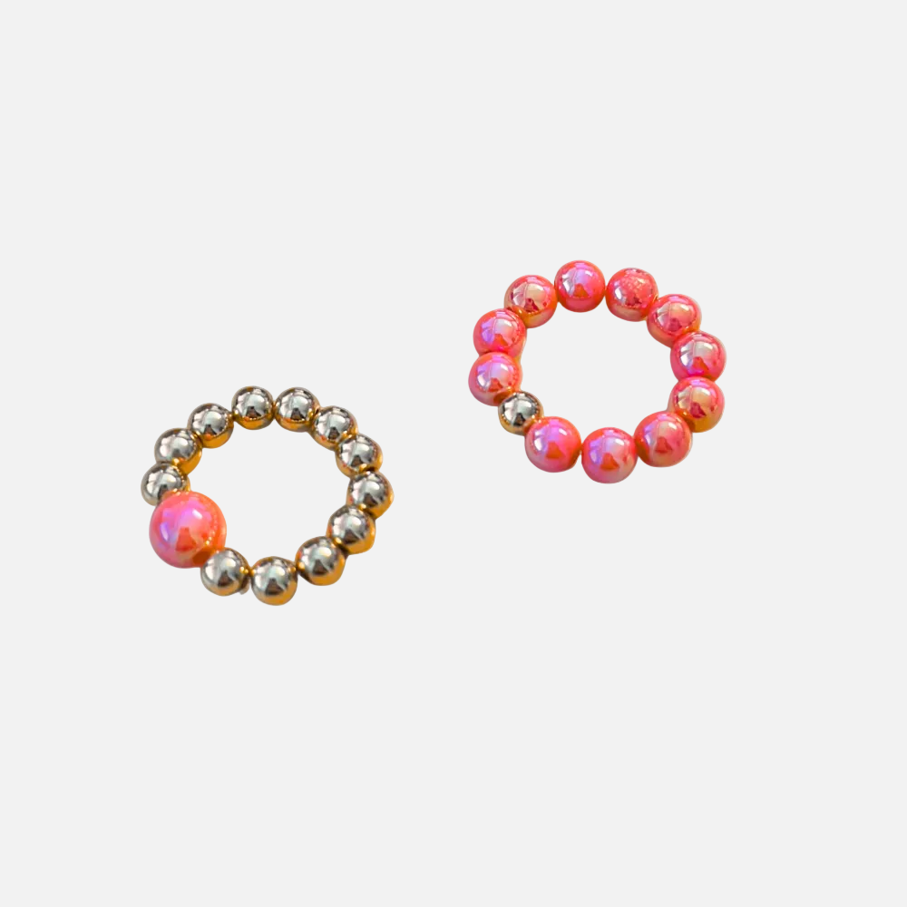 Perlenring Set 14K Vergoldet Koralle mit 3D Intensiv Glow Effekt