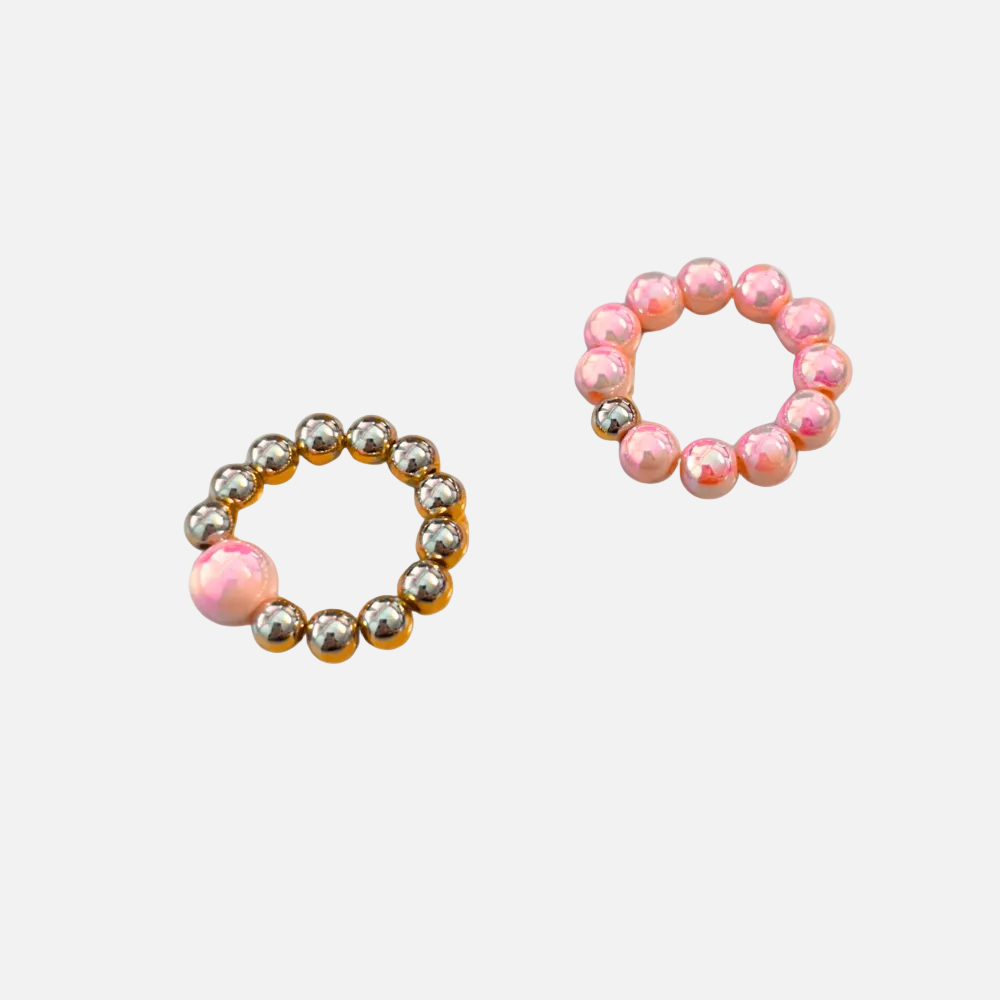 Perlenring Set 14K Vergoldet Rosa mit 3D Intensiv Glow Effekt