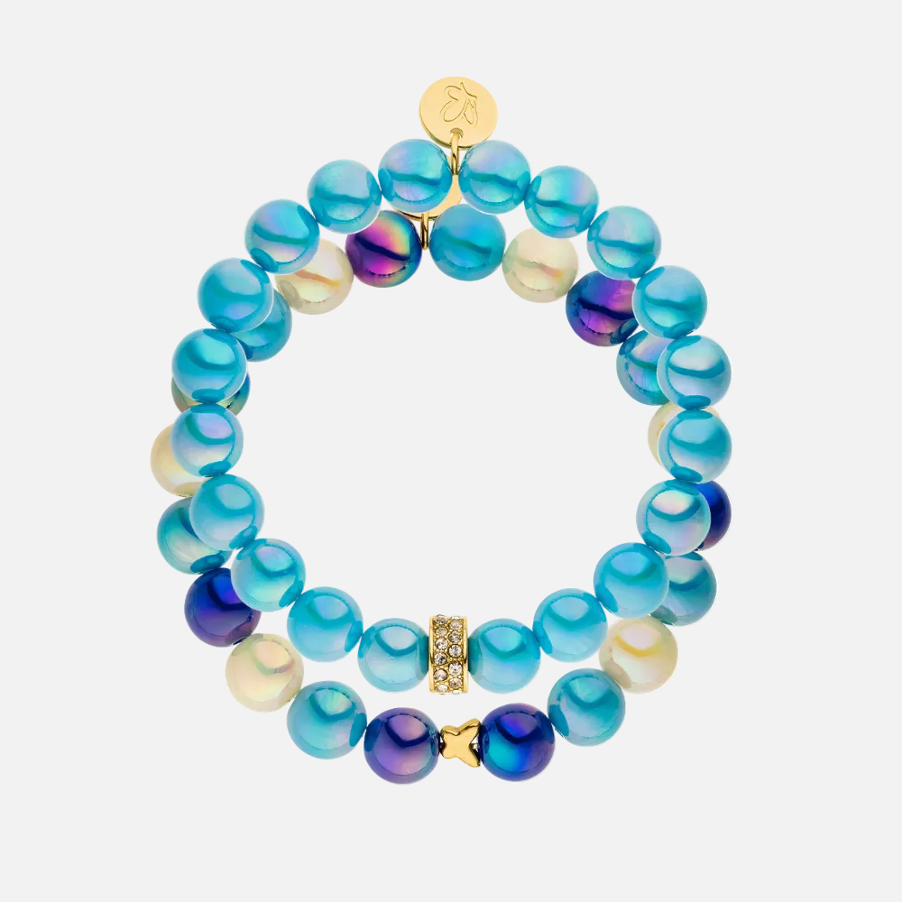 Perlenarmband Set mit Charm Multicolor & Türkis mit 3D Intensiv Glow Effekt