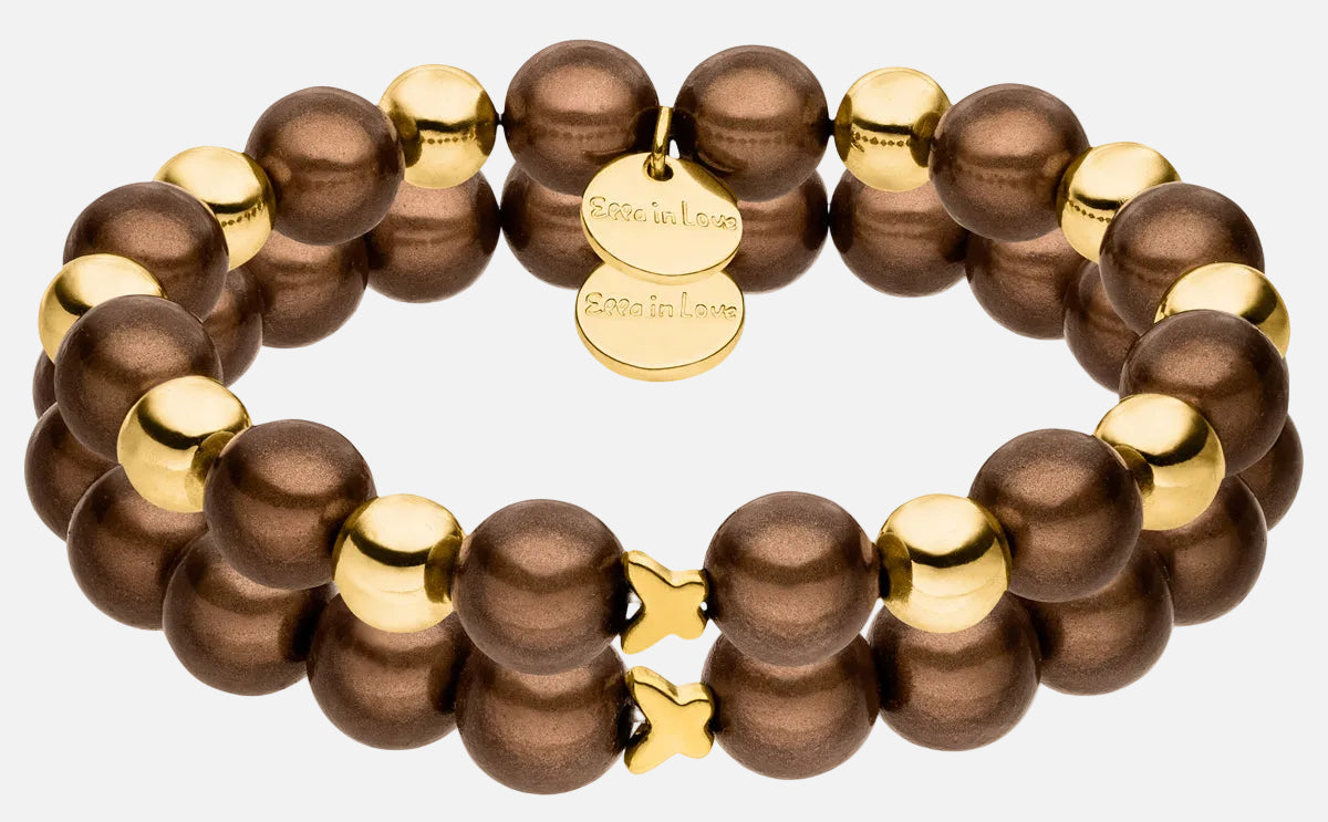 Perlenarmband Set Braun & Gold – 3D Matt Glow Effekt