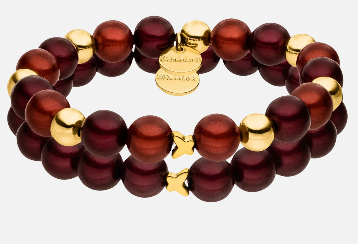 Perlenarmband Set Rot & Gold – 3D Matt Glow Effekt