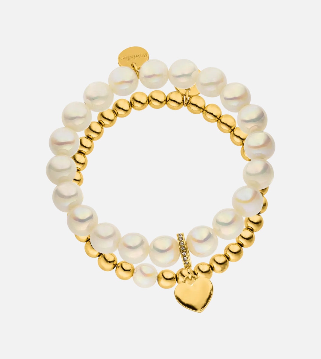 Perlenarmband Set mit Herzanhänger Champagner - 3D Intensiv Glow Effekt & 14K Vergoldet