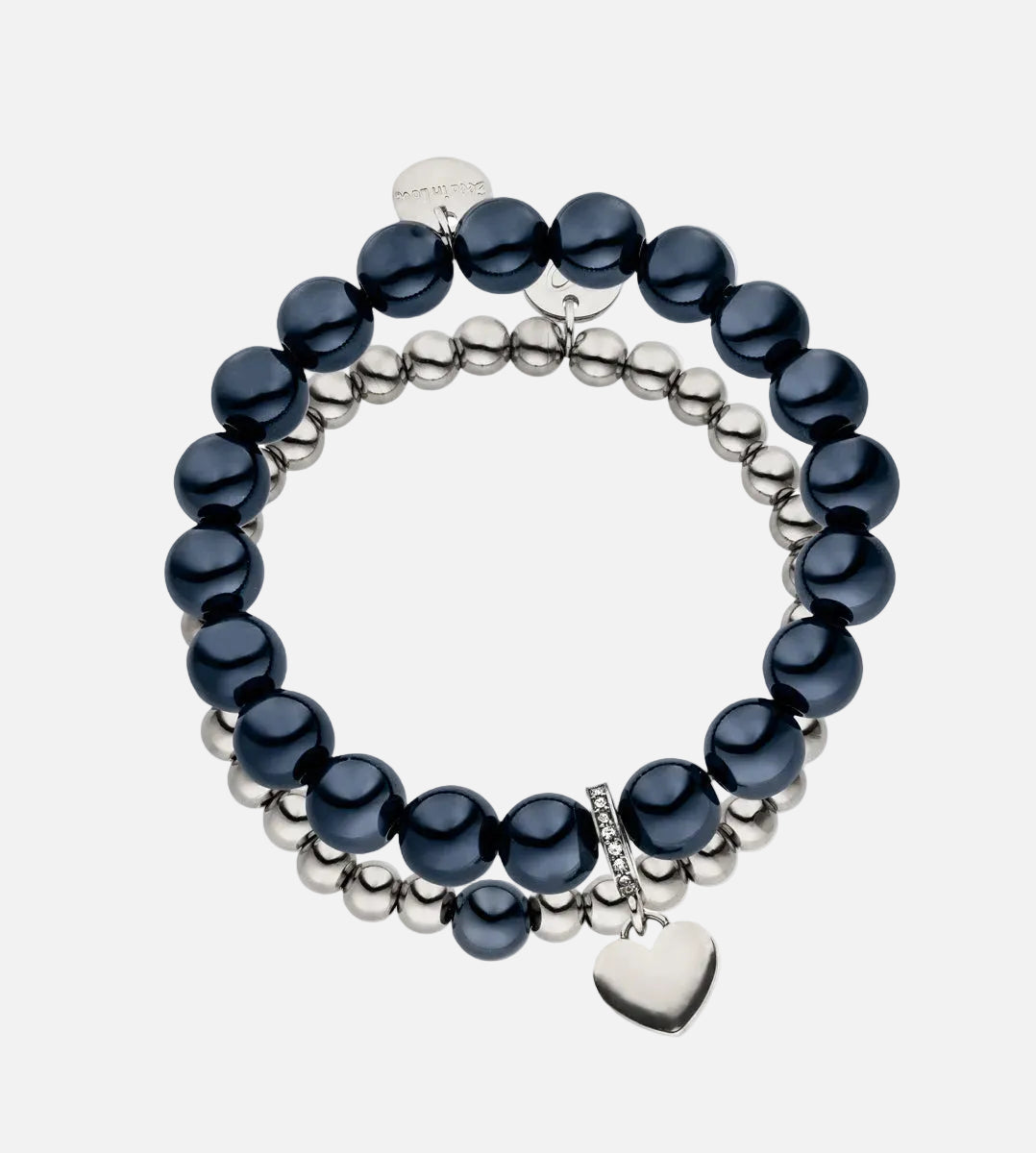 Perlenarmband Set mit Herzanhänger Schwarz - 3D Intensiv Glow Effekt & Versilbert