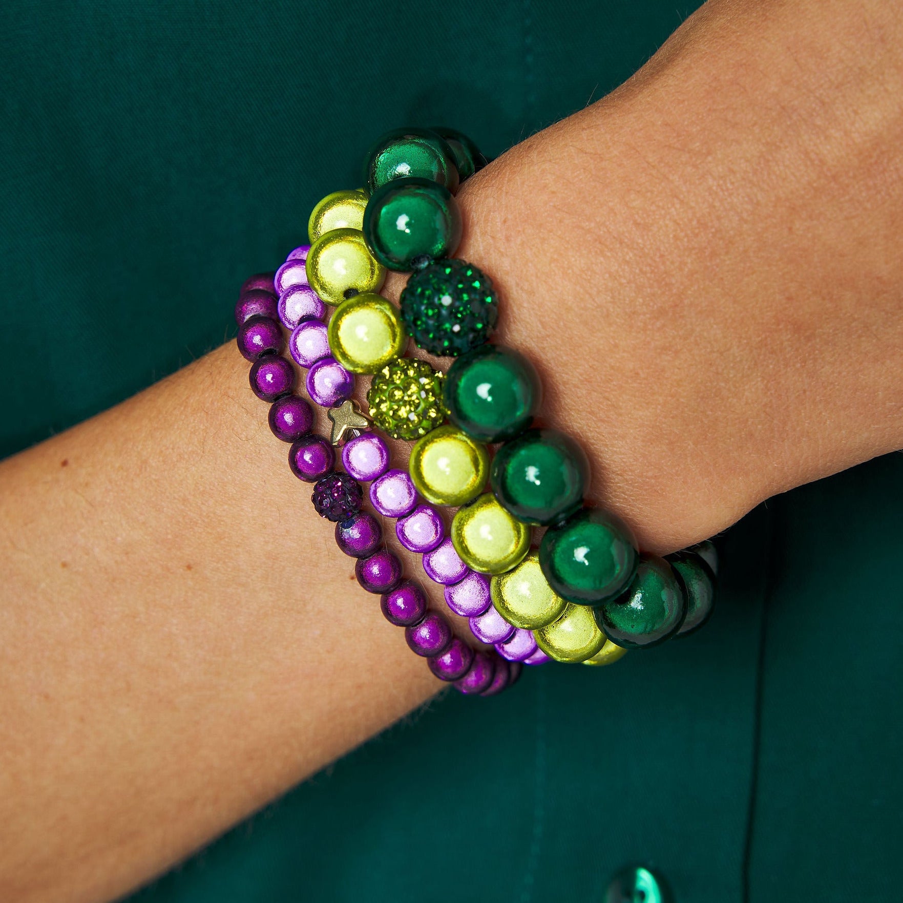 Armband Set Smaragd Violett Layering Quintet