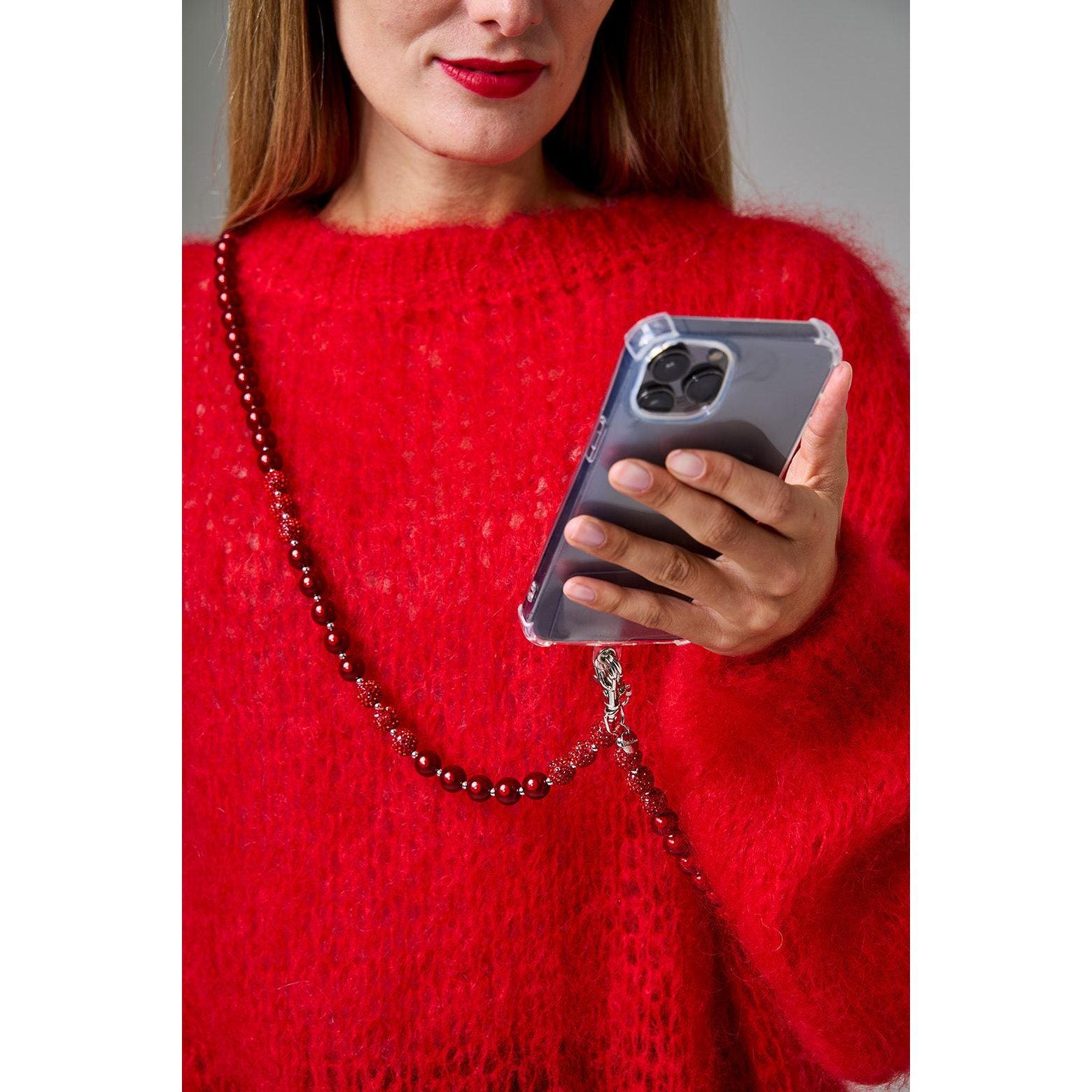 Handykette Scarlet Red mit Glitzerperlen