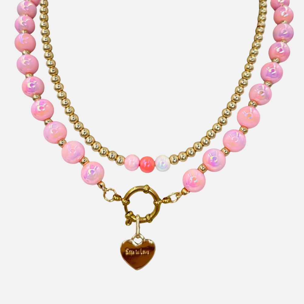 Halsketten Set 14K Vergoldet Rosa mit 3D Intensiv Glow Effekt
