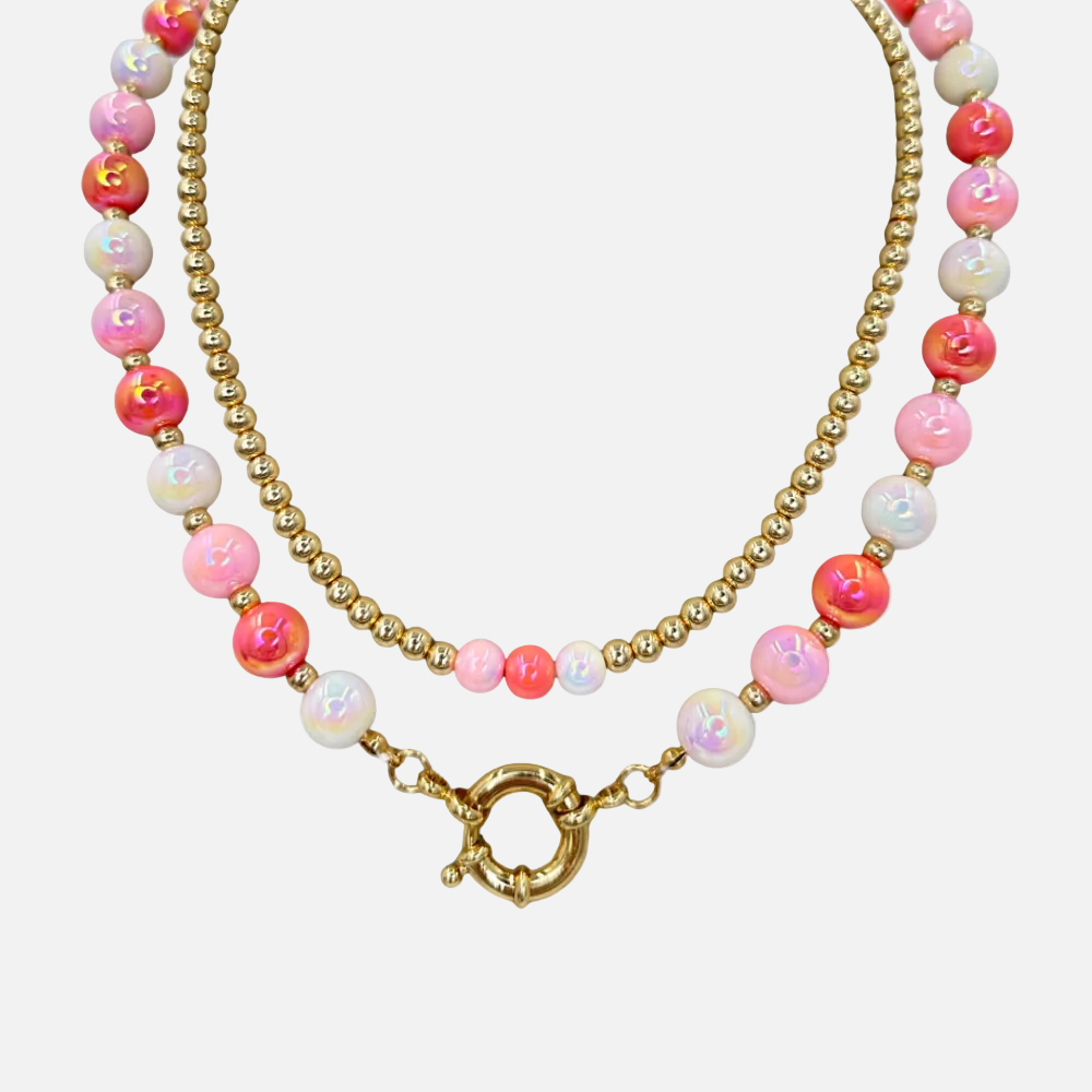 Halsketten Set 14K Vergoldet Multi Rosa mit 3D Intensiv Glow Effekt