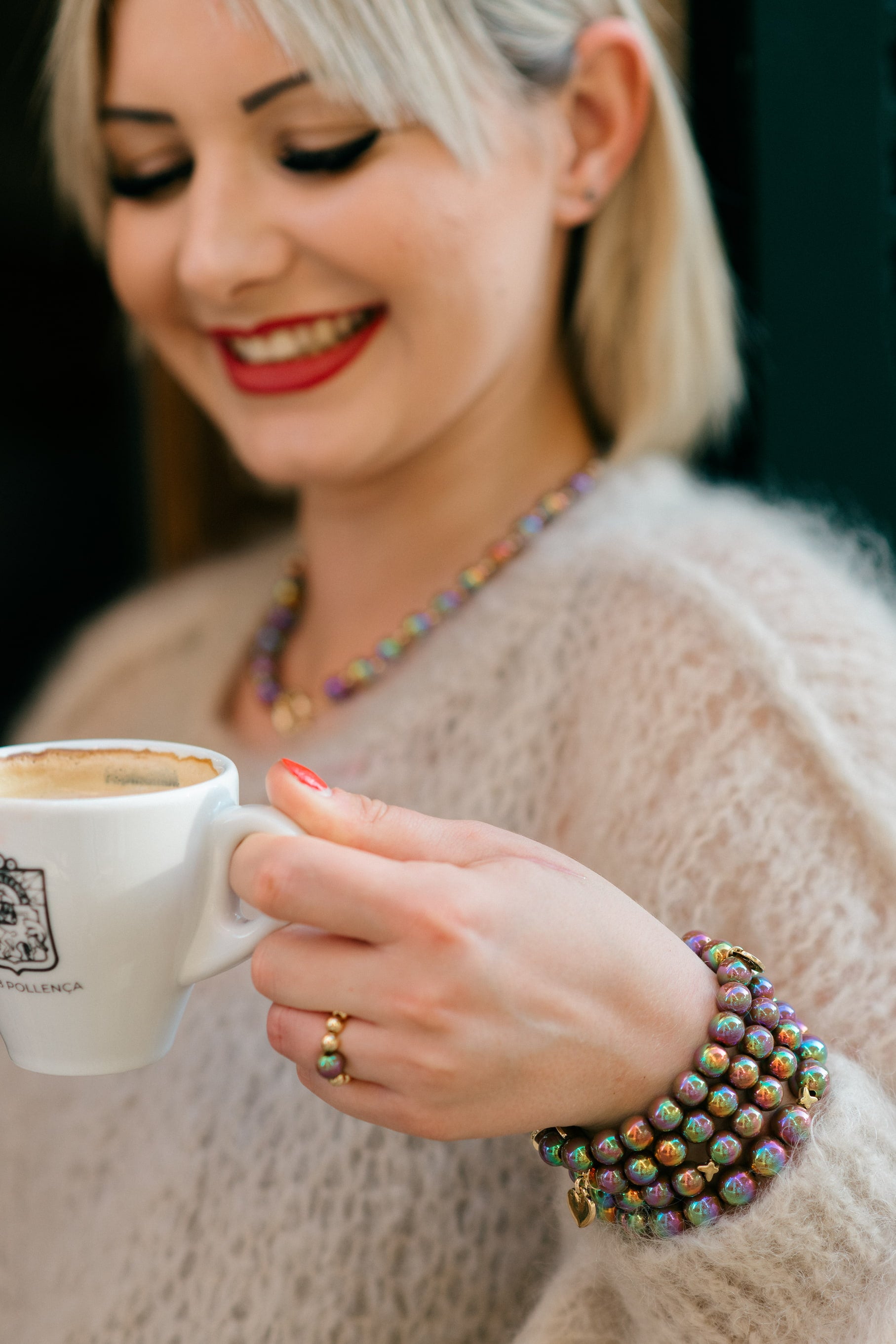Perlenarmband mocha glow mit Herz