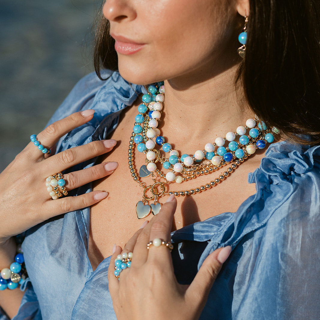 Halsketten Set 14K Vergoldet Multi Blau mit 3D Intensiv Glow Effekt