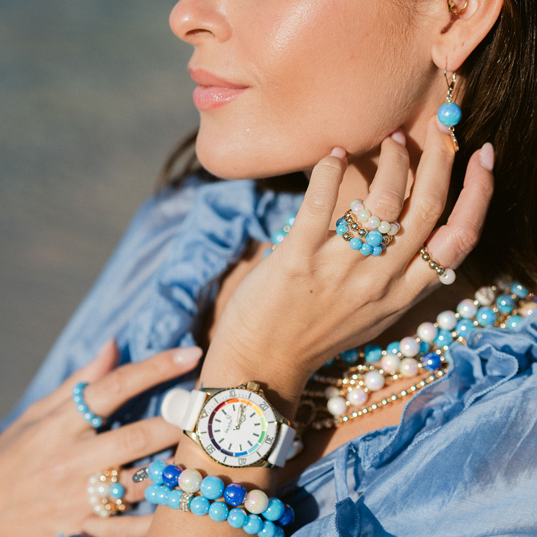 Perlenarmband Set 14K Vergoldet Türkis mit 3D Intensiv Glow Effekt