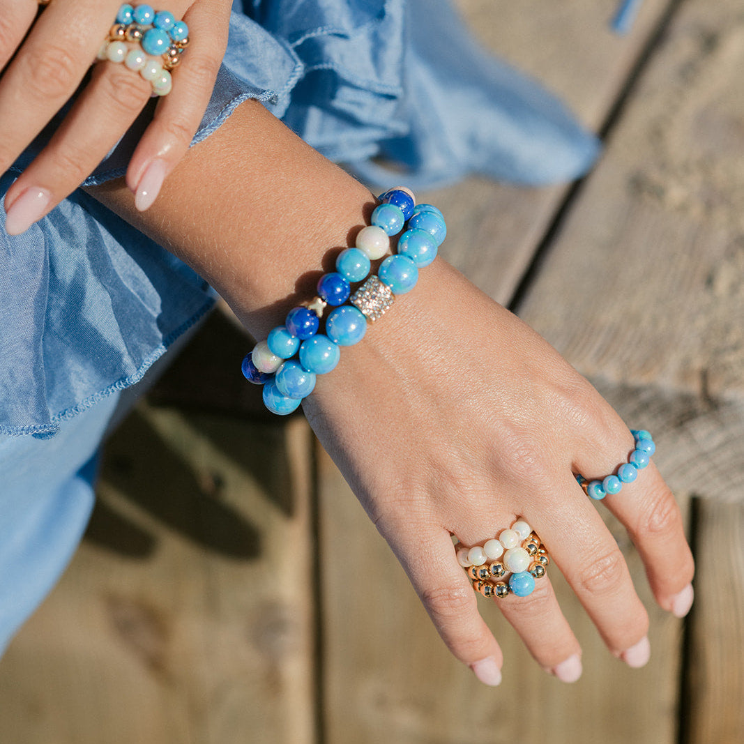 Perlenarmband mit Charm Statement Türkis mit 3D Intensiv Glow Effekt