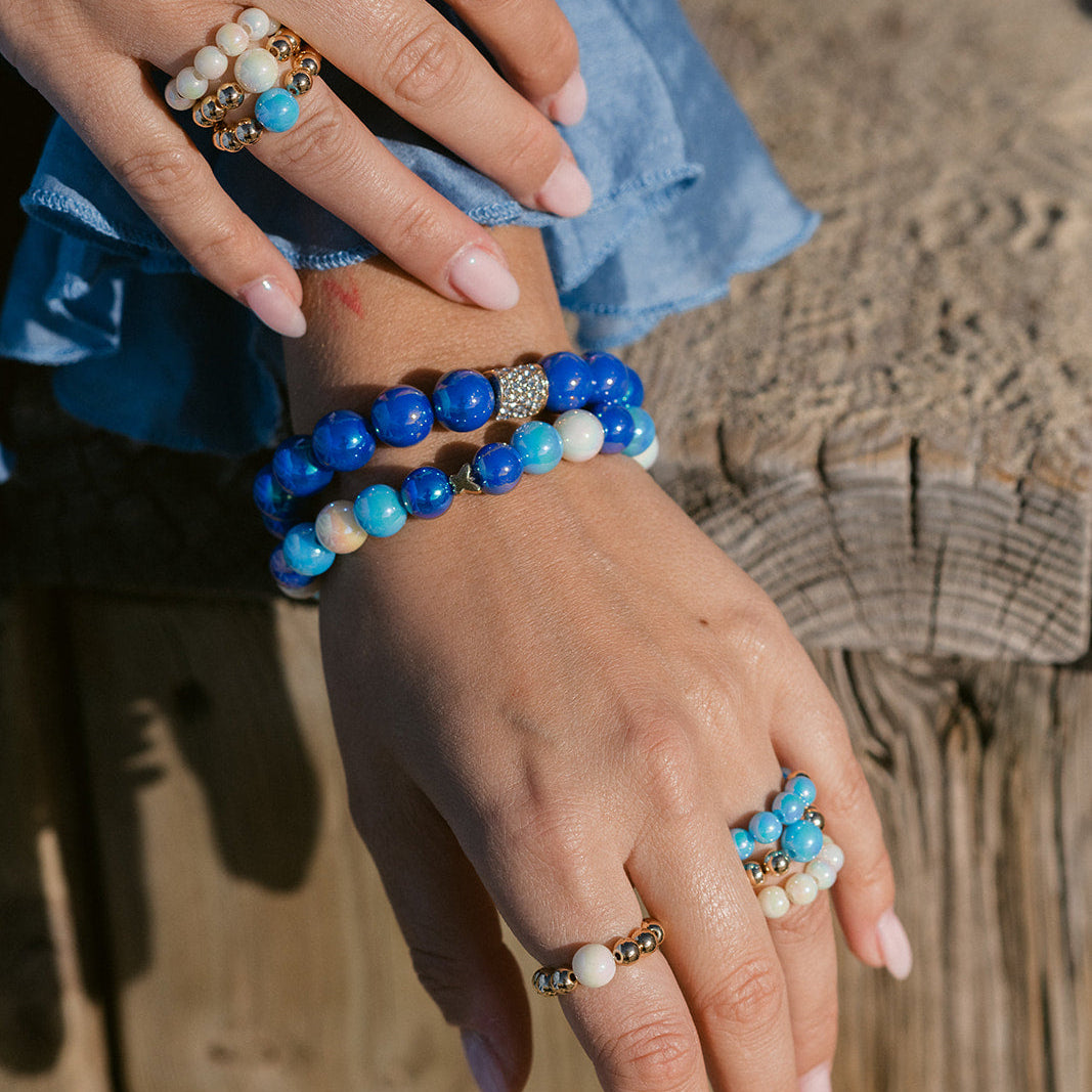 Perlenarmband Set mit Charm Dunkelblau mit 3D Intensiv Glow Effekt