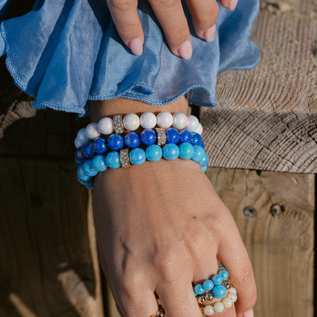 Perlenarmband Set mit Charm Türkis mit 3D Intensiv Glow Effekt