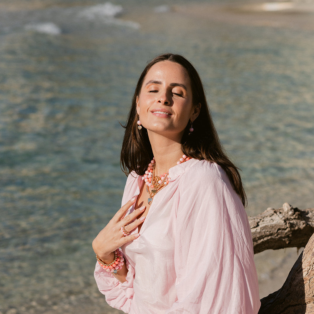 Halskette 14K vergoldet Multi Rosa