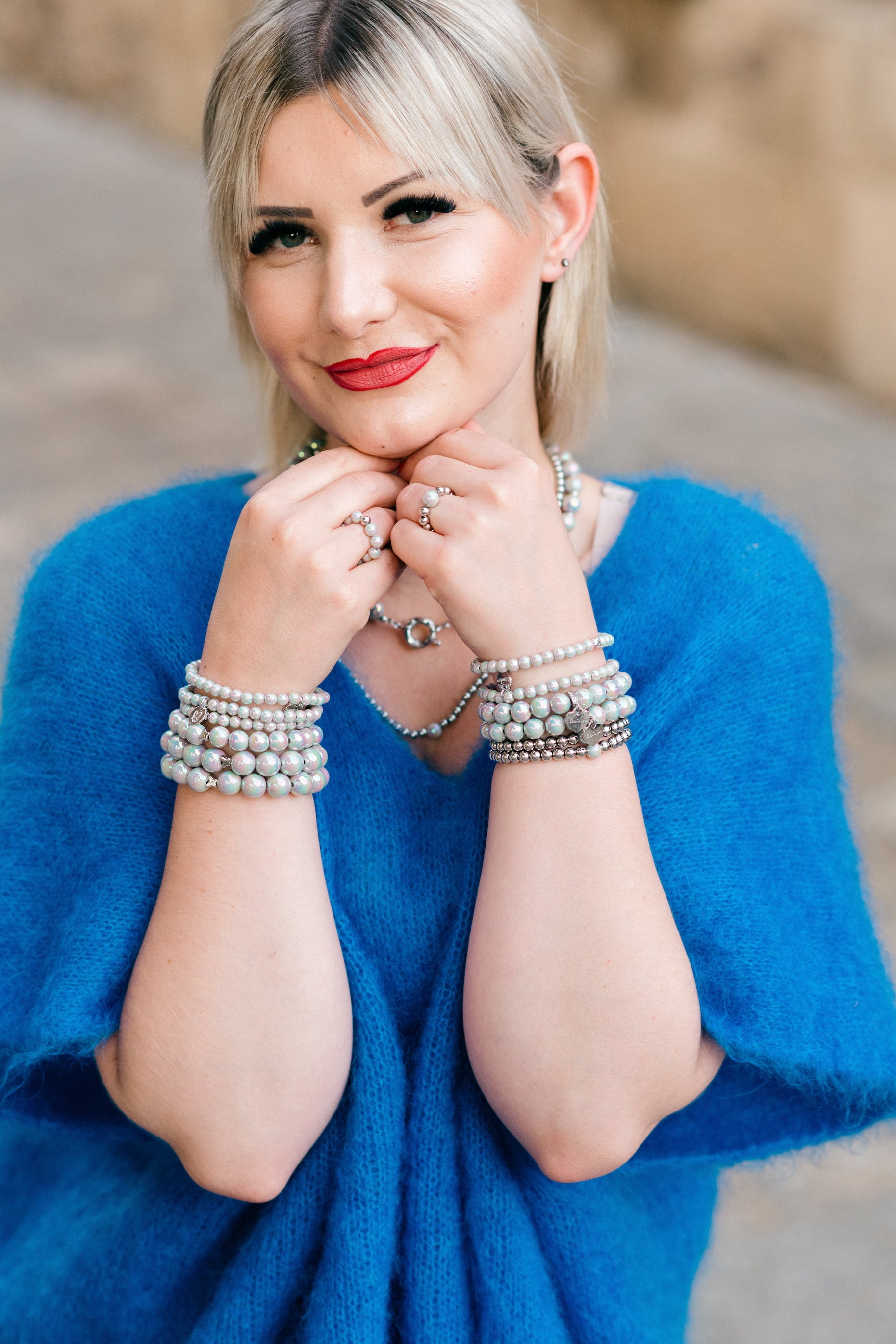 Perlenarmband Silber Deluxe mit silver glow perle