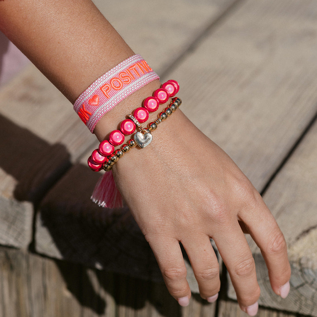 Perlenarmband Set 14K Vergoldet Pink mit 3D Matt Glow Effekt