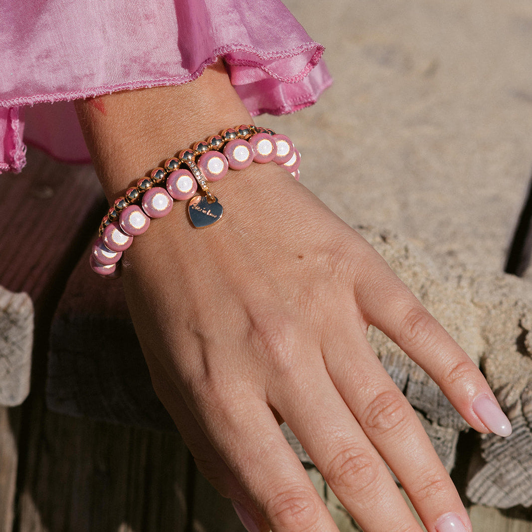 Perlenarmband Set 14K Vergoldet Rosa mit 3D Matt Glow Effekt