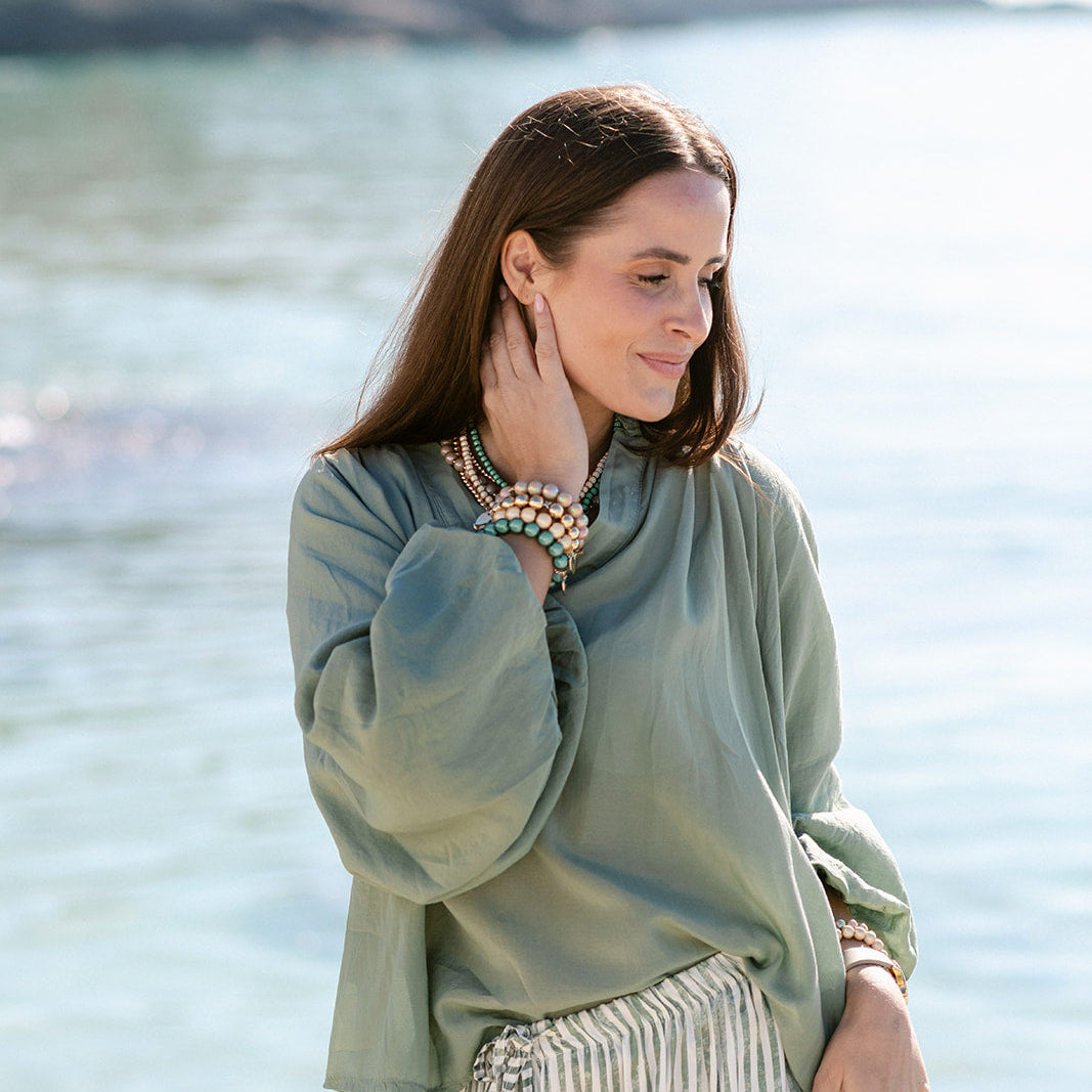 Perlenarmband mit Herz Softgrün 12mm