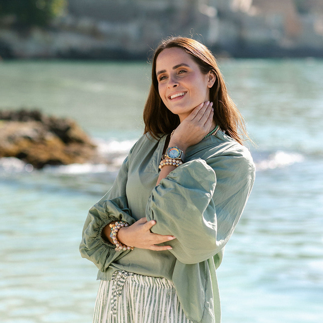 Perlenarmband mit Herz Banana Champagner 10mm