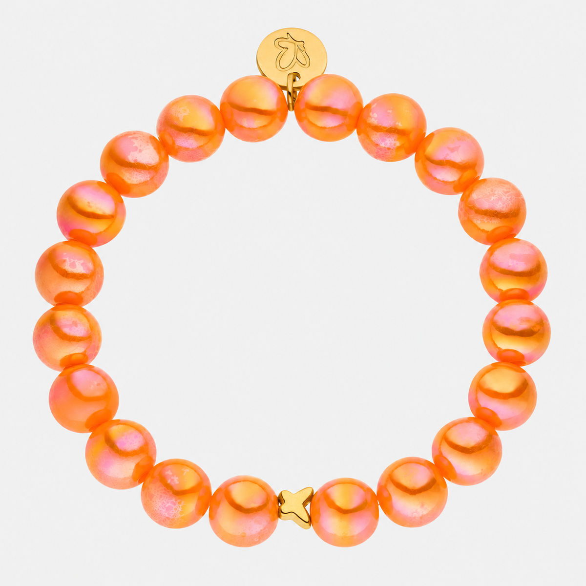 Perlenarmband Orange mit 3D Intensiv Glow Effekt – Produktansicht auf hellgrauem Hintergrund