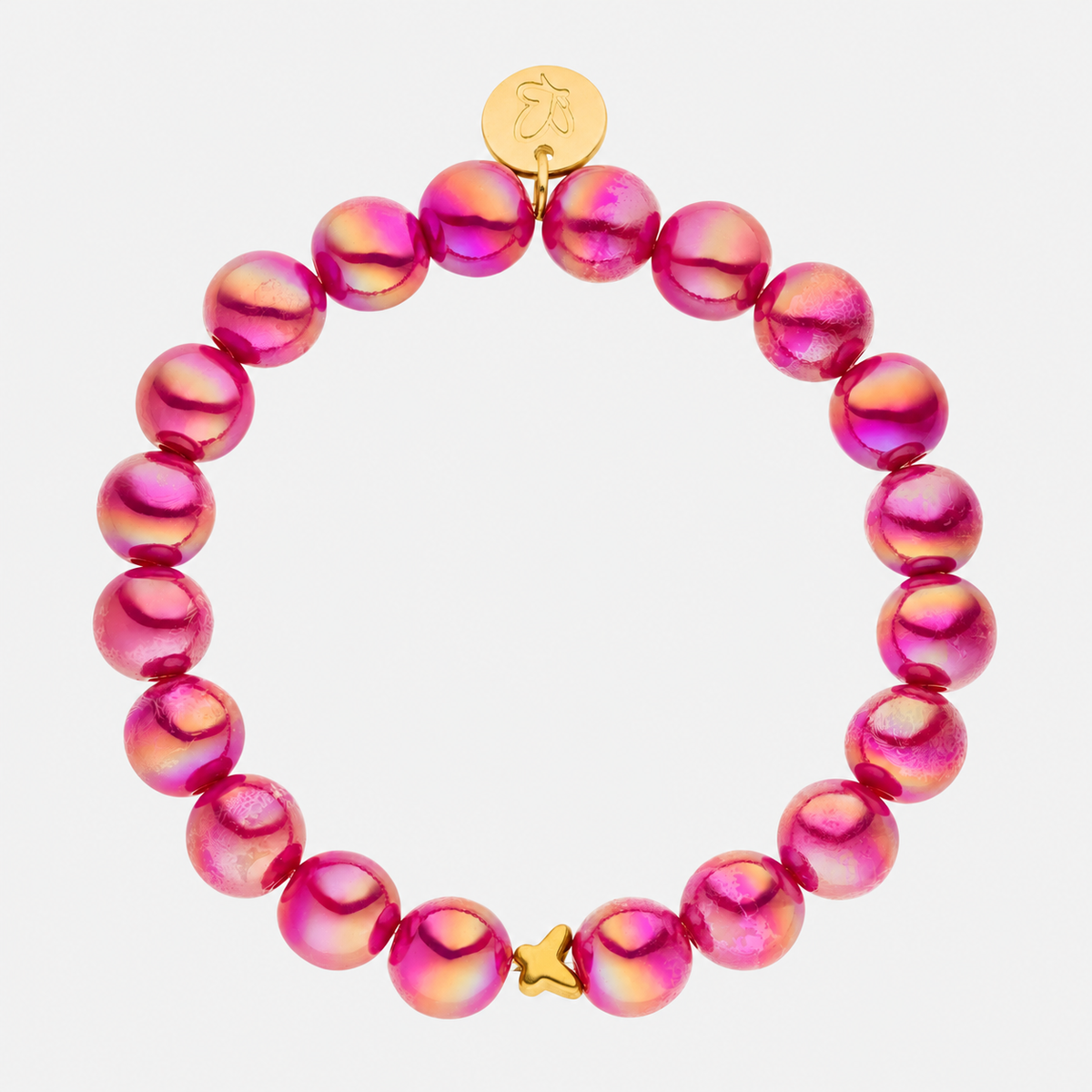 Perlenarmband Pink mit 3D Intensiv Glow Effekt – Produktansicht auf hellgrauem Hintergrund
